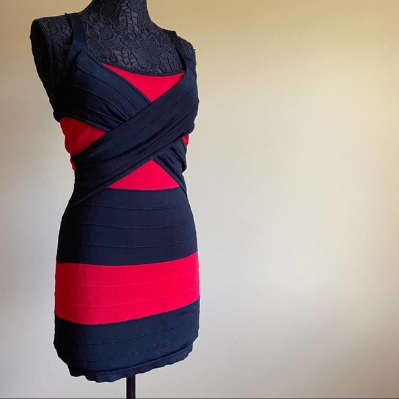Venus Red Black Stripe Stretch Dress Size XS - Picture 6 of 6